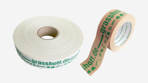 Verpackungslösung bedrucktes Papierklebeband 2 Grasshoff Verpackungssysteme