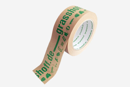 Verpackungslösung bedrucktes Papierklebeband Grasshoff Verpackungssysteme