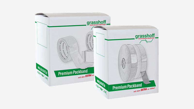 Bedruckter Karton mit Grasshoff Premium Packband