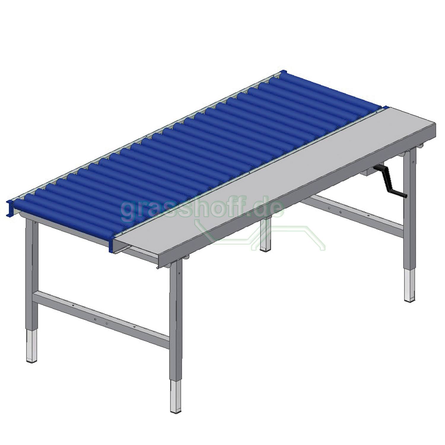 Rocholz Packtisch-System 2000 Rollenbahntisch mit Arbeitsfläche mit Kurbel höhenverstellbar_352245