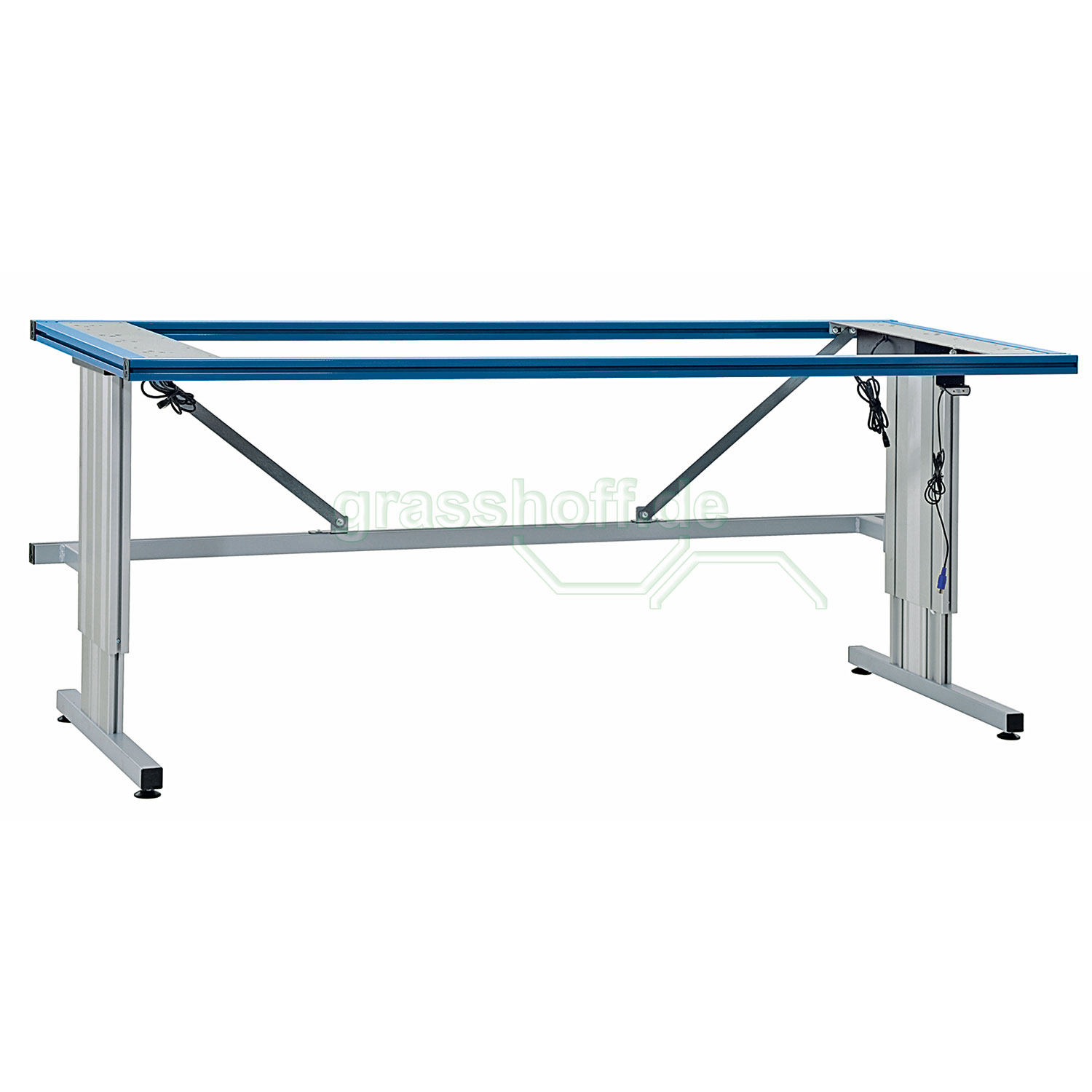 Rocholz Packtisch System Flex Tischgestell E elektrisch höhenverstellbar 1600x800 blau_354229