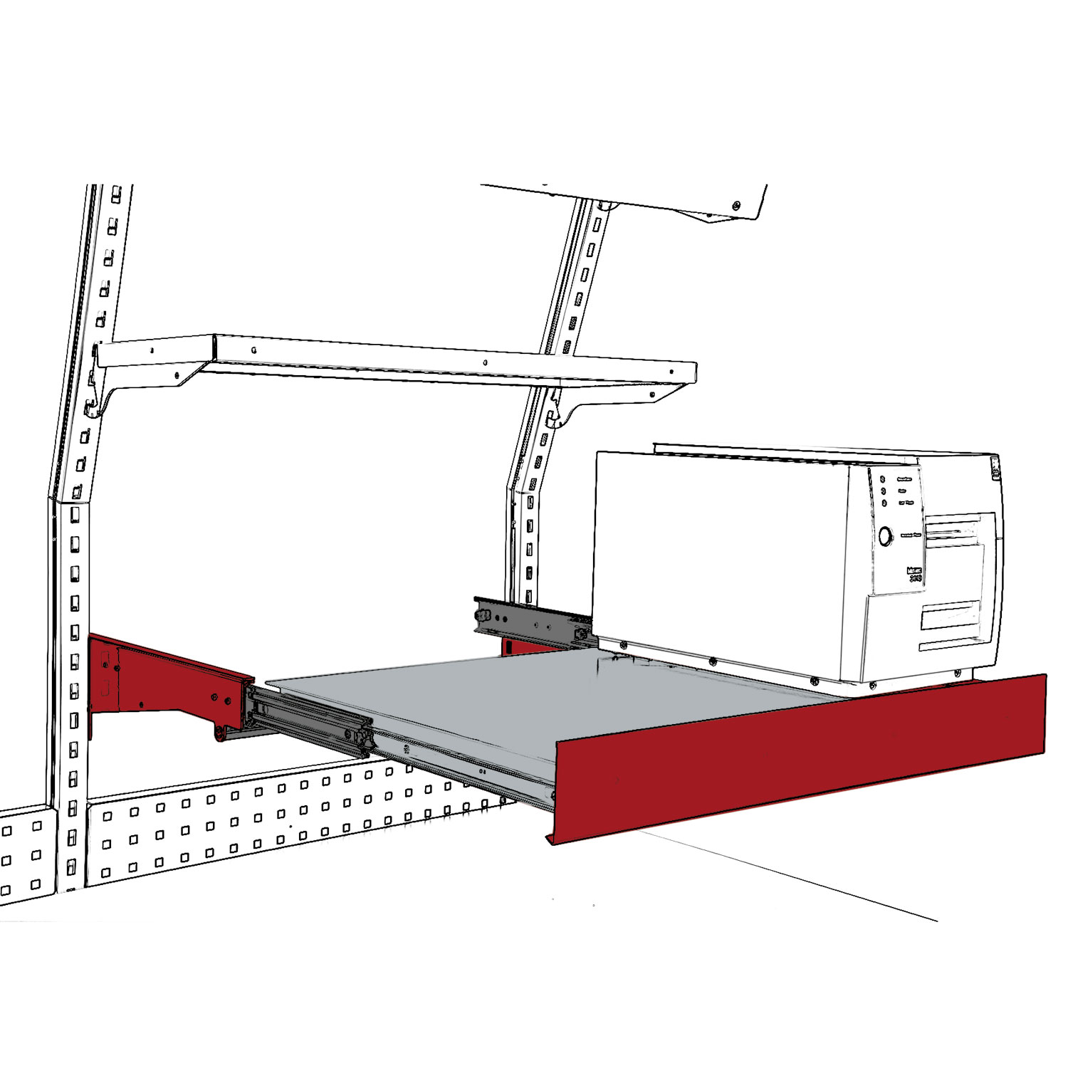Rocholz Packtisch System Flex Auszugsboden 1000x500mm rot_354265