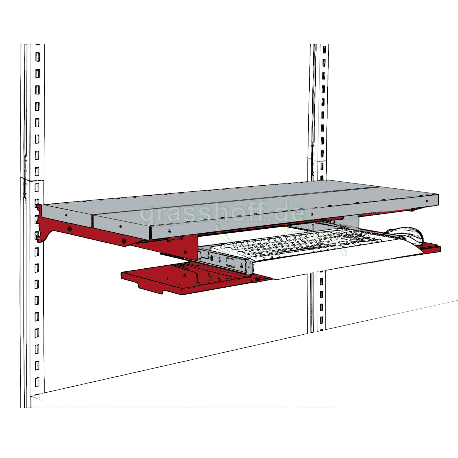 Rocholz Packtisch System Flex Tastaturauszug Ablageboden 1000x400 rot_354280