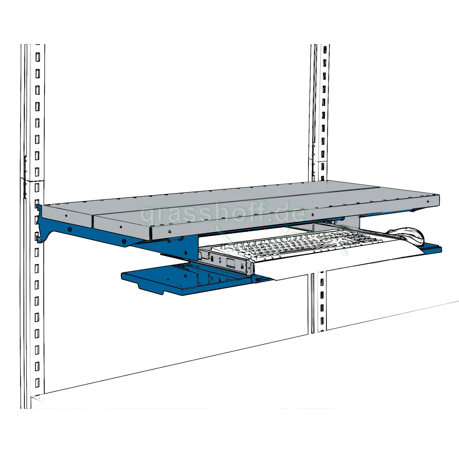 Rocholz Packtisch System Flex Tastaturauszug Ablageboden 1000x400 blau_354279