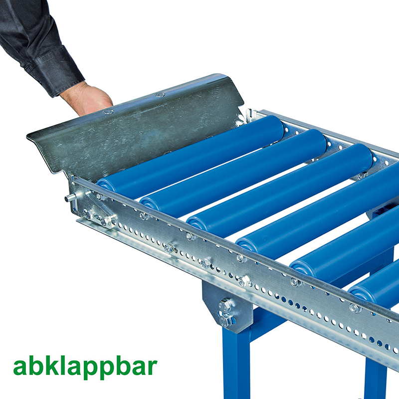 Endanschlag für Rollenbahnen abklappbar