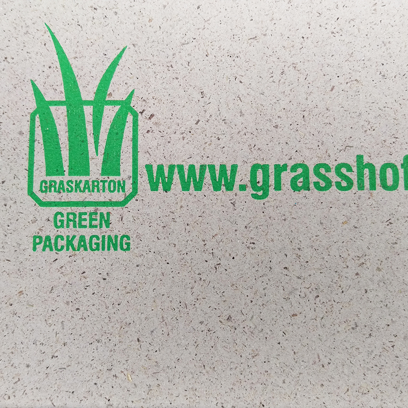 Graskarton Automatikkarton aus Graspapier Aufdruck